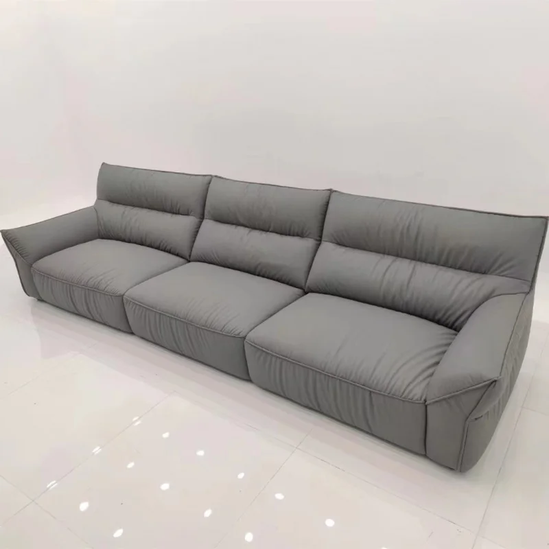 

New Italian-Style Modern High-Back Three-Seater Straight-Line Fabric And Leather Sofa Small Living Rooms