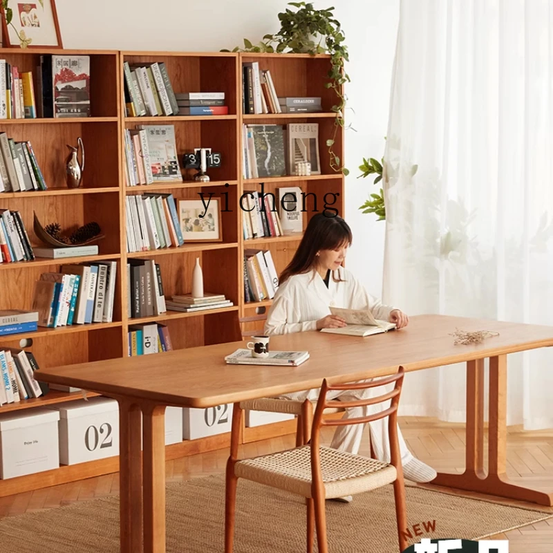 

Zz living room large long desk workbench solid wood large board table cherry wood study desk