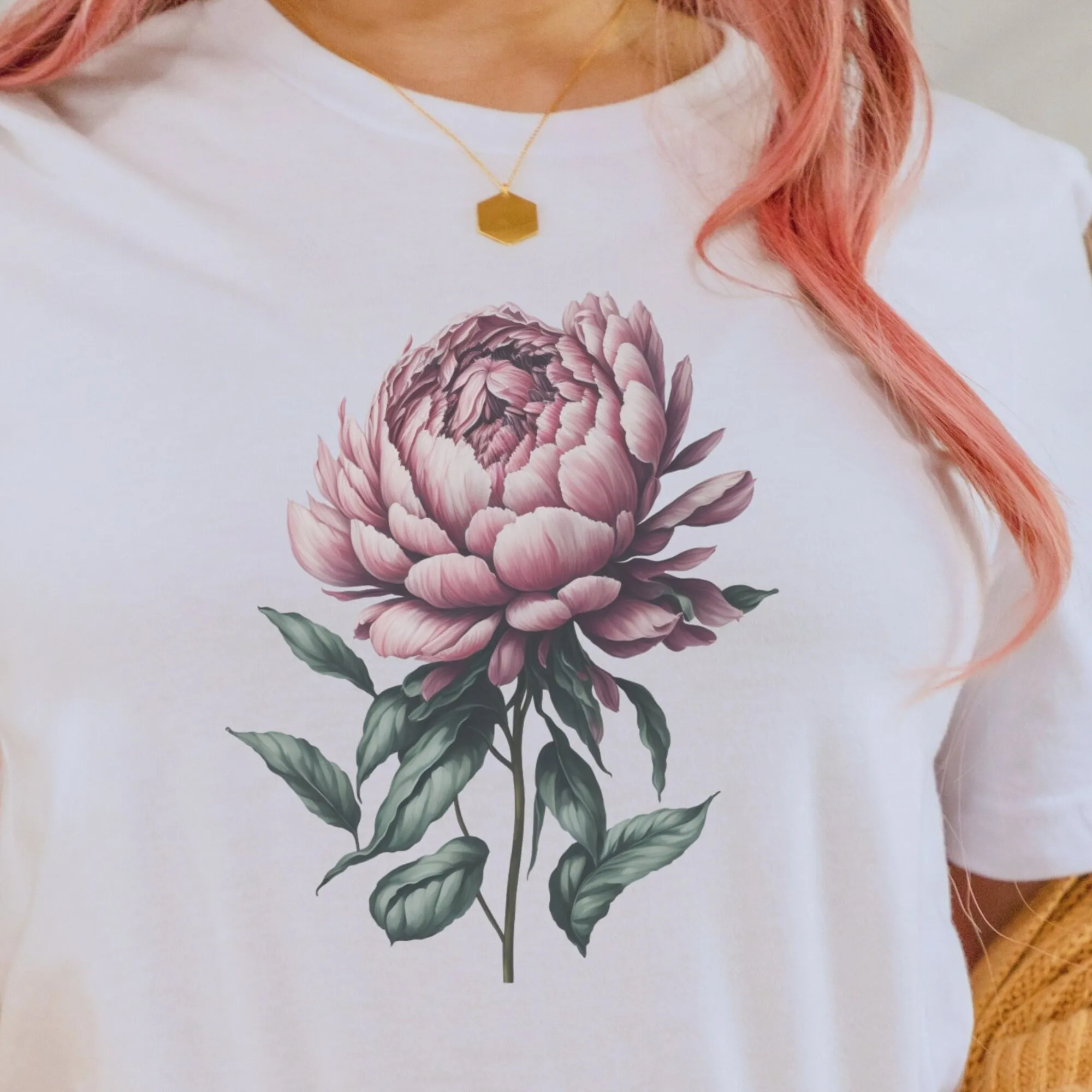 Stylish Watercolour Peony T Shirt Floral Women Tee Purple Pink Flower Gift For Gardener Roses Graphic Retro Vintage