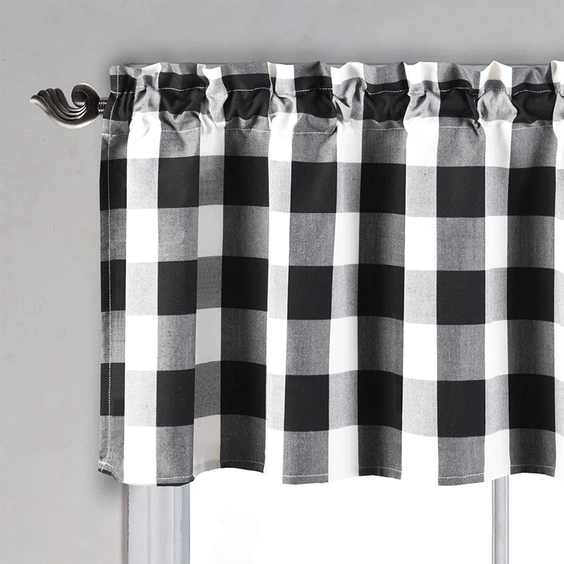 2X Buffalo Plaid Valances For Kitchen Farmhouse Check Plaid Valances For Window Treatment Decor (Black And White)