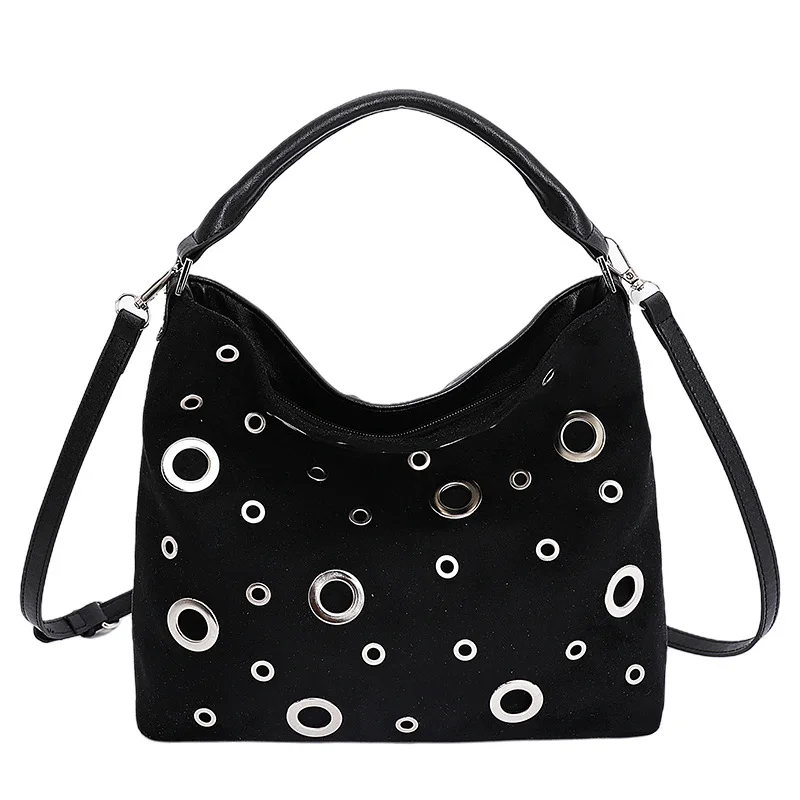 

Retro Niche Metal Rivet Tote Bag for Women New Versatile Biker Style Shoulder Crossbody Bag