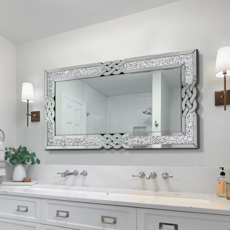 European neoclassical bedroom dressing bathroom bathroom wall hanging background wall entrance decorative mirror square