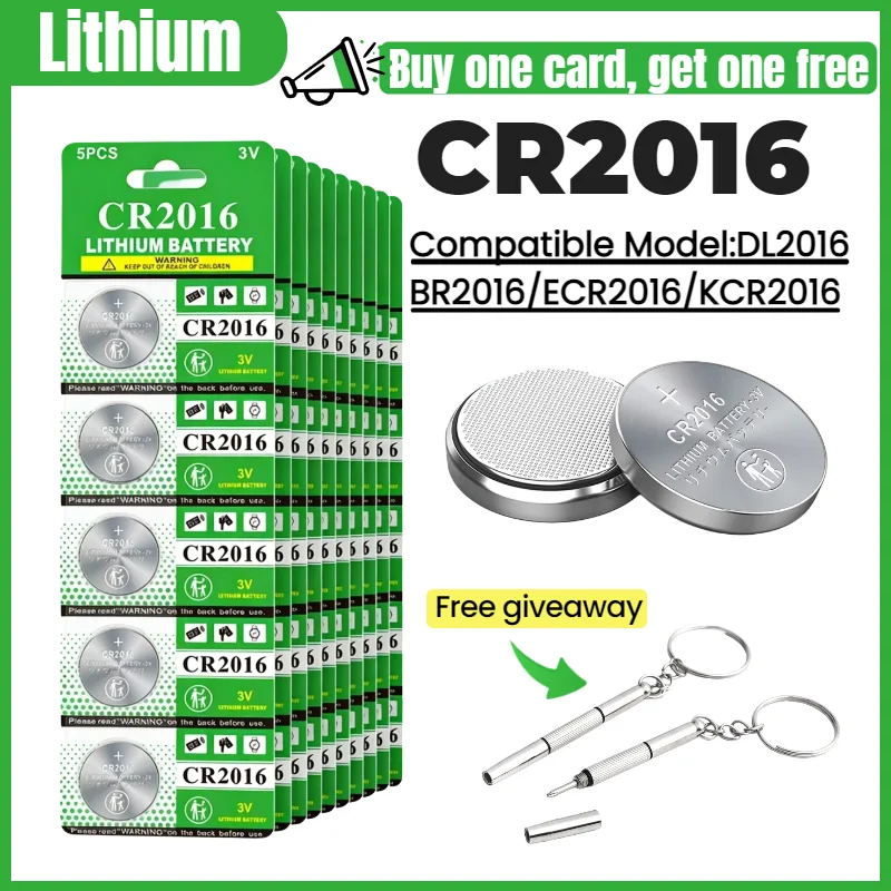 

CR2016 Battery 3V Lithium Coin Cell BR2016 DL2016 LM2016 Compatible with Watch Computer Keyboard Electronic Toys