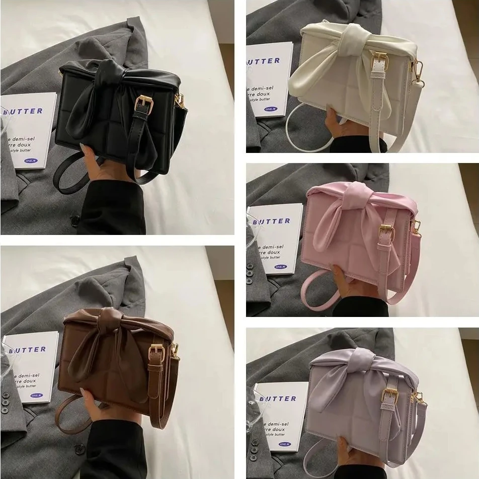 

Chocolate Square Bag PU Bow Handle Cute Korean Crossbody Bag Women Large Capacity Soft Shoulder Bag Purse Unique Design Handbag