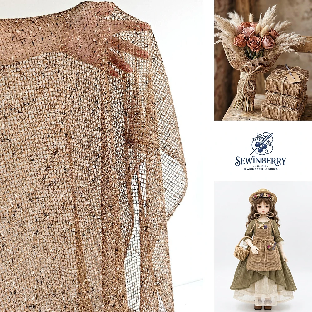 

Caramel Brown Grid Mesh Polyester Fabric Sheer Fishnet Dress Cardigan Material 50x145cm For Fat Quarter Patchwork DIY Sewing