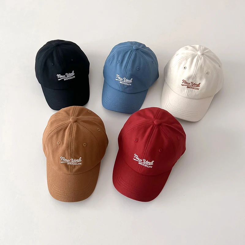 Embroidery Letter Kids Baseball Hat Solid Cotton Children Duck Tongue Hats 2-6Year Boys Girls Outdoor Sun Visors Baby Peaked Cap image 4