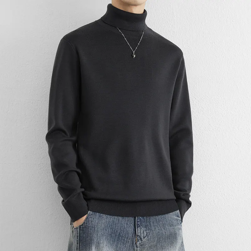 

Мужской свитер из 100% чистой шерсти с высоким воротником, утепленный, теплый трикотаж, длинный рукав, осенняя мода