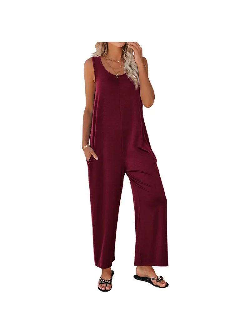 Mono holgado de Color sólido para mujer, ropa informal con tirantes rectos para el hombro, cómoda y fresca, a la moda