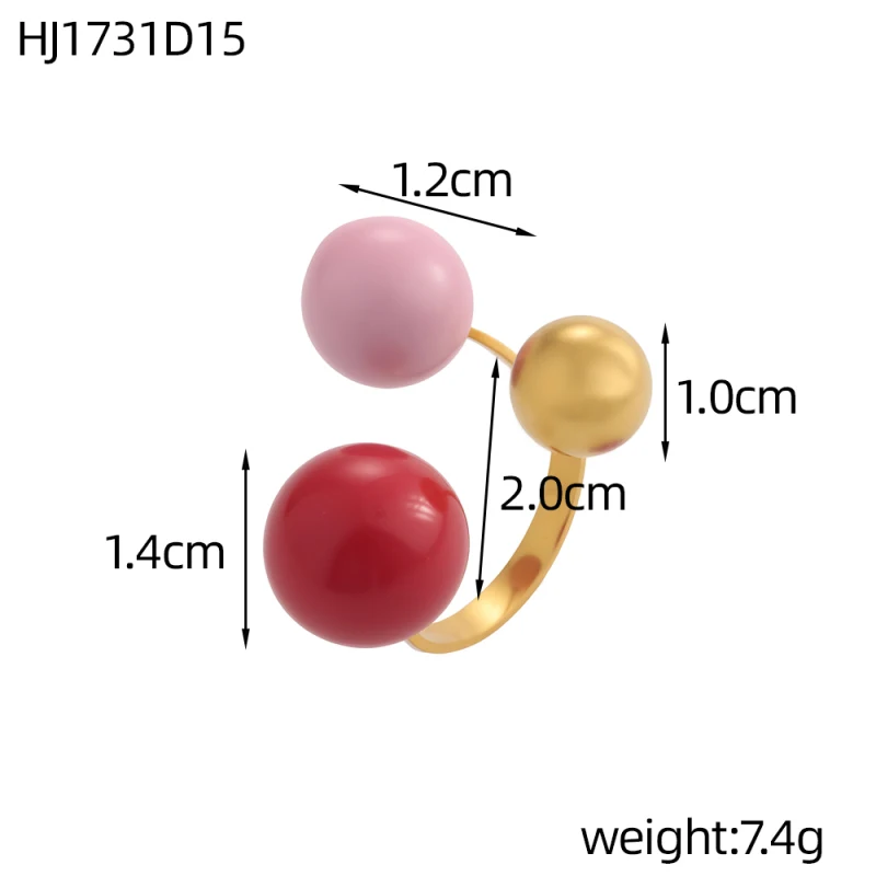 Geometric Spherical Stainless Steel Gold Plated Trendy Open Ring for Women Featuring Three Colorful Enamel Droplet-shaped Rings