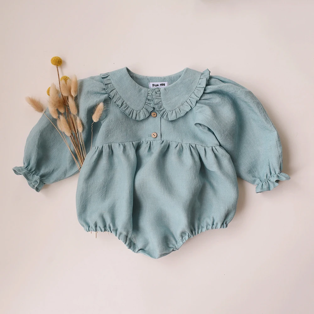 Fashion Newborn Baby Girls Clothes Spring Linen Cotton Long Sleeve Baby Girls Romper Newborn Gift