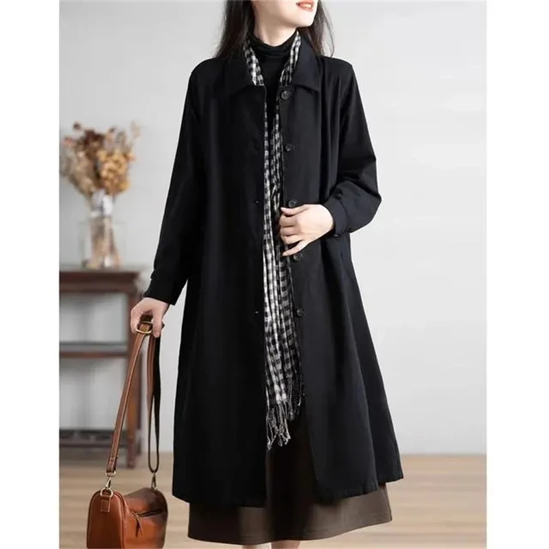 Ladies Trench Coat 2023 Autumn New Mid Length Version Versatile Women's Elegant Windbreaker Outerwear Lady Loose Trench Coat