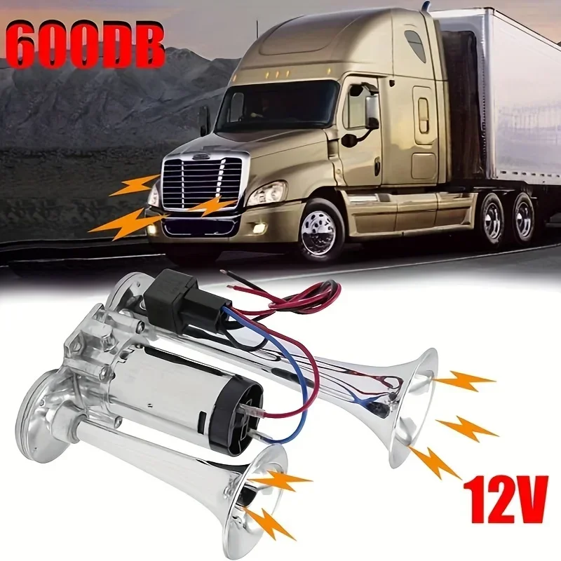 

600DB Super Loud Dual Trumpet Train Horns for Trucks 12V Stainless Steel Electric High Decibel Chrome Finished Car Speaker with
