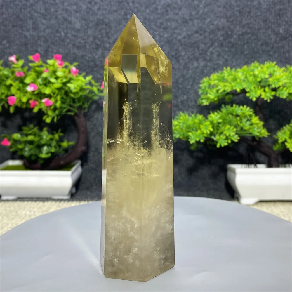 

Natural Crystal Point Smoked Healing Obelisk Yellow Quartz Wand Beautiful Ornament for Home Decor Energy Stone Pyramid