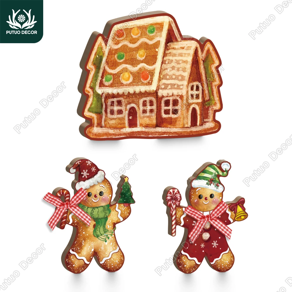 

Putuo Decor 3pc Wooden Table Decoration, Christmas Gift Tabletop Decoration Home and Office, The Cute Gingerbread Man