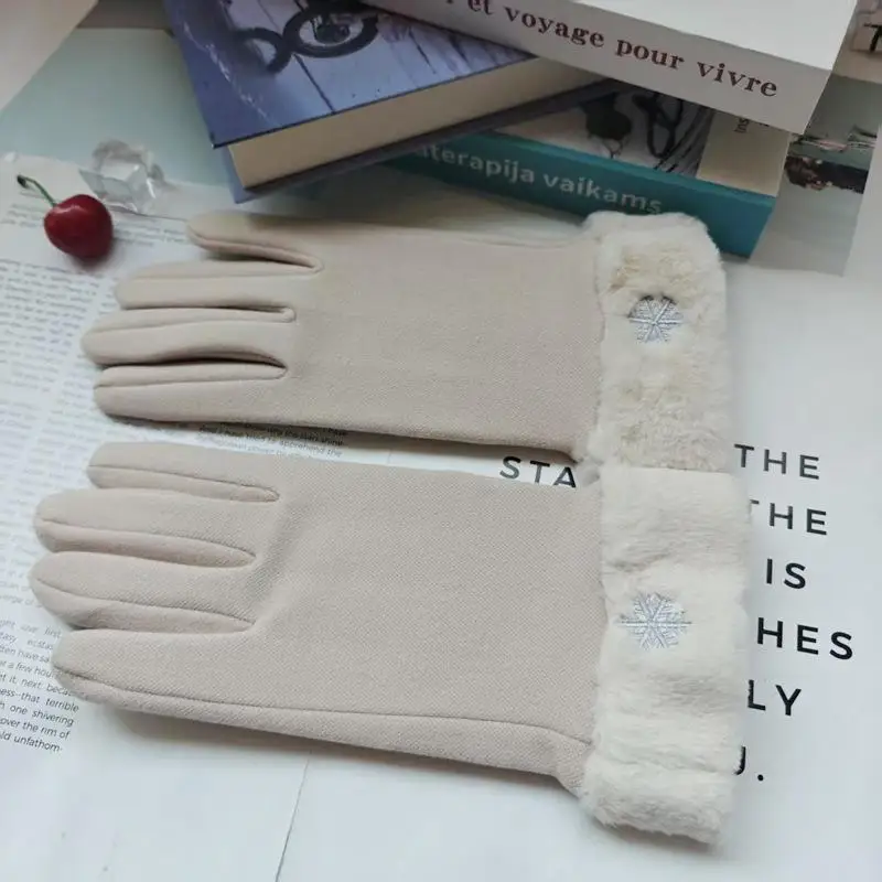 1 زوج الأزياء قفاز الخريف الشتاء لطيف فروي الدافئة قفازات كاملة الأصابع القفازات النساء الرياضة في الهواء الطلق الإناث قفازات الشاشة