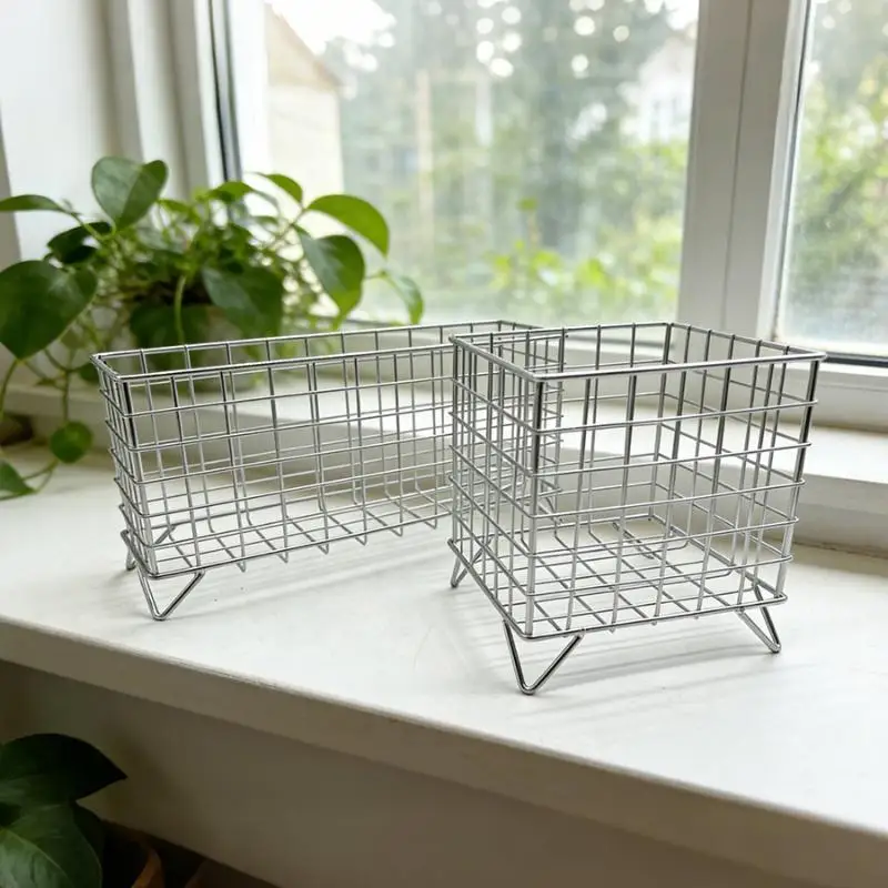 Hot Sale Desktop Stainless Steel Storage Basket Cosmetic Organizer Miscellaneous Rack For Bathroom Office Kitchen Bedroom