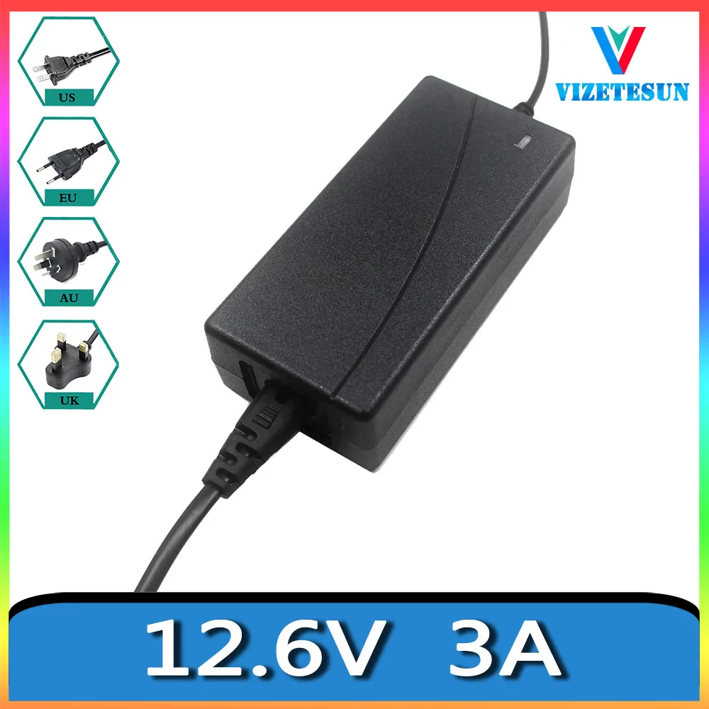 12.6V 3A Power Charger Lithium Battery Charger 12.6V 3000MA US EU Australia UK AC Power Cord