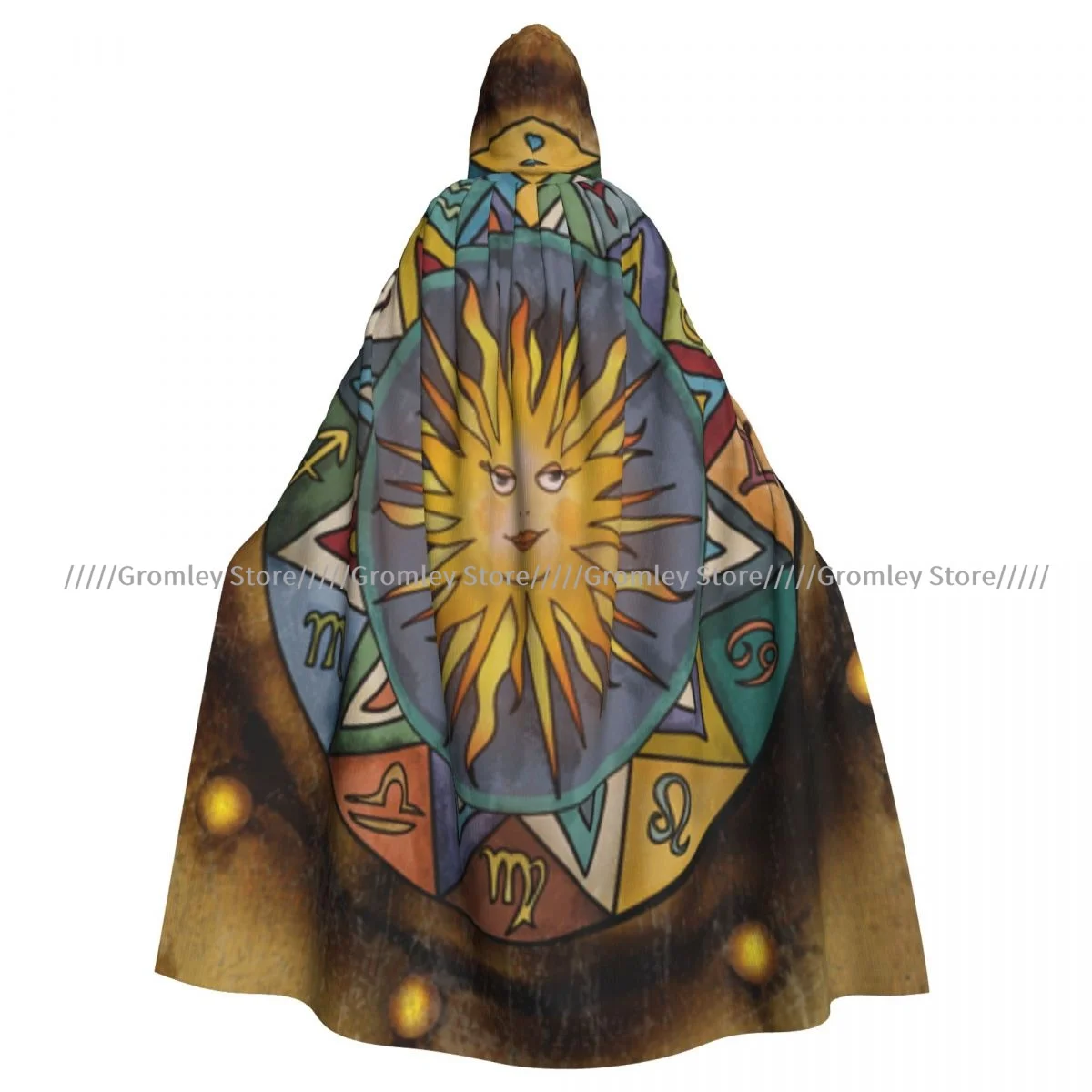 Medieval Halloween Cosplay Cloak Hooded Coat Vintage Zodiac Signs Cape Coat Long Trench Costume Wizard Cloak