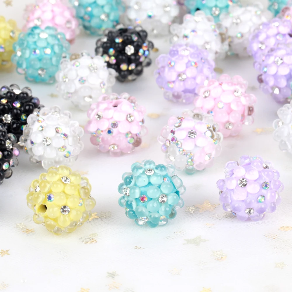 20mm 1/3/5 sztuk 3D kula kwiatowa Rhinestone ogniskowe akrylowe koraliki dystansowe do tworzenia biżuterii naszyjnik DIY bransoletka kolczyki brelok