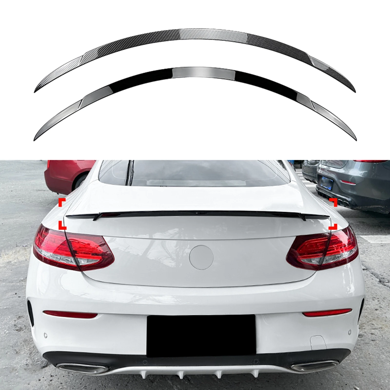 

For Mercedes Benz C Class Coupe C205 C200 C260 C300 AMG 2015-2021 Rear Spoiler Wing Gloss Black/Carbon Fiber Look Splitter Lip