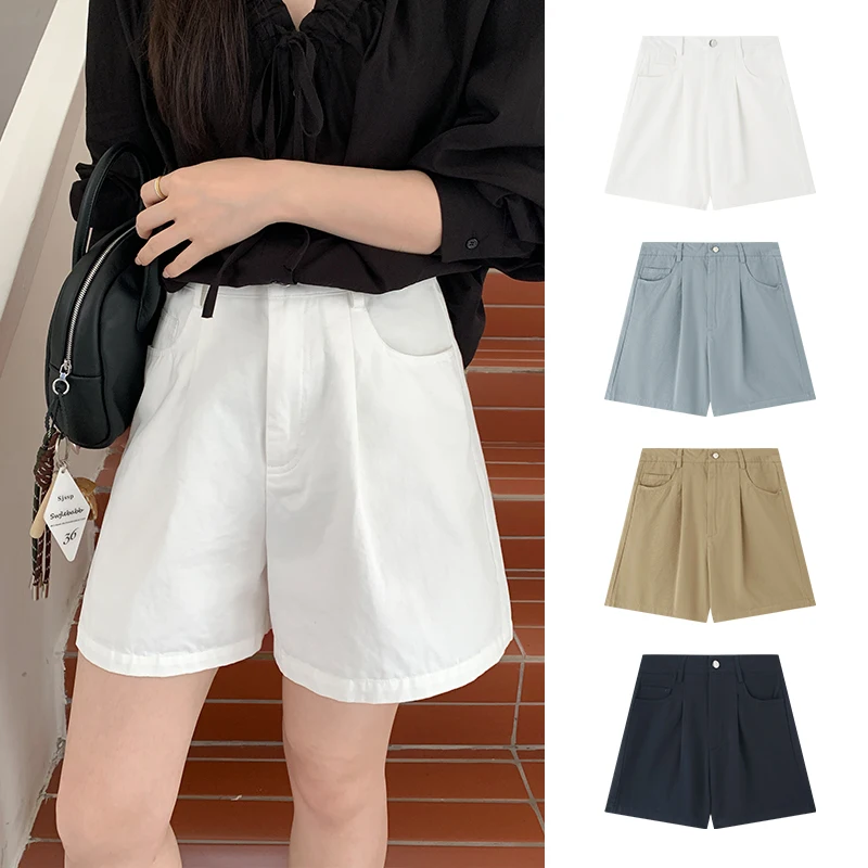 

Sweetknit Korean Style White Workwear Shorts Thin A-Line Wide Leg Mid-Length Summer Cotton Customizable Men's Shorts