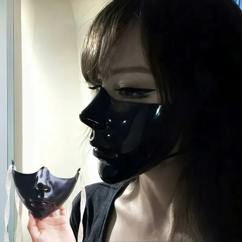Cyberpunk Half Face Mask Scar Painting Porcelain Face Cover, Mechanically Refined Facial Features Cosplay Costume Party Prop