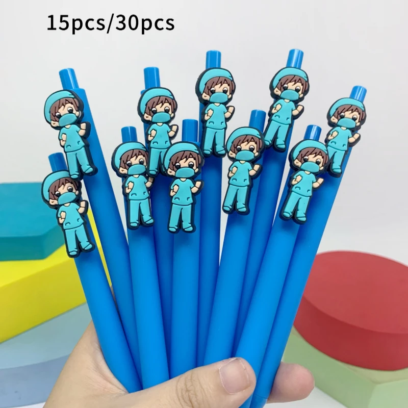 

15/30pcs creative solid color nurse pens, medical ballpoint pens, black ink, retractable ballpoint pens, signature pens