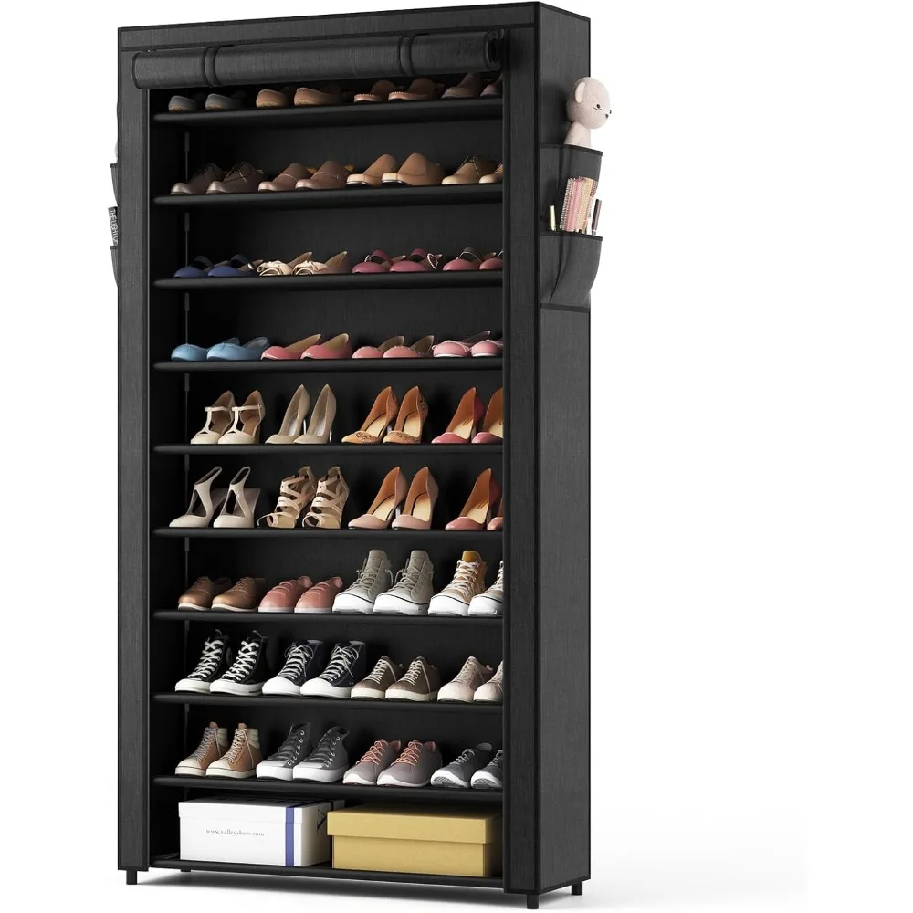 

10 Tier Shoe Rack with Covers,Large Capacity Stackable Tall Shoe Shelf Storage to 50-55 Pairs Shoes and Boots Sturdy Met