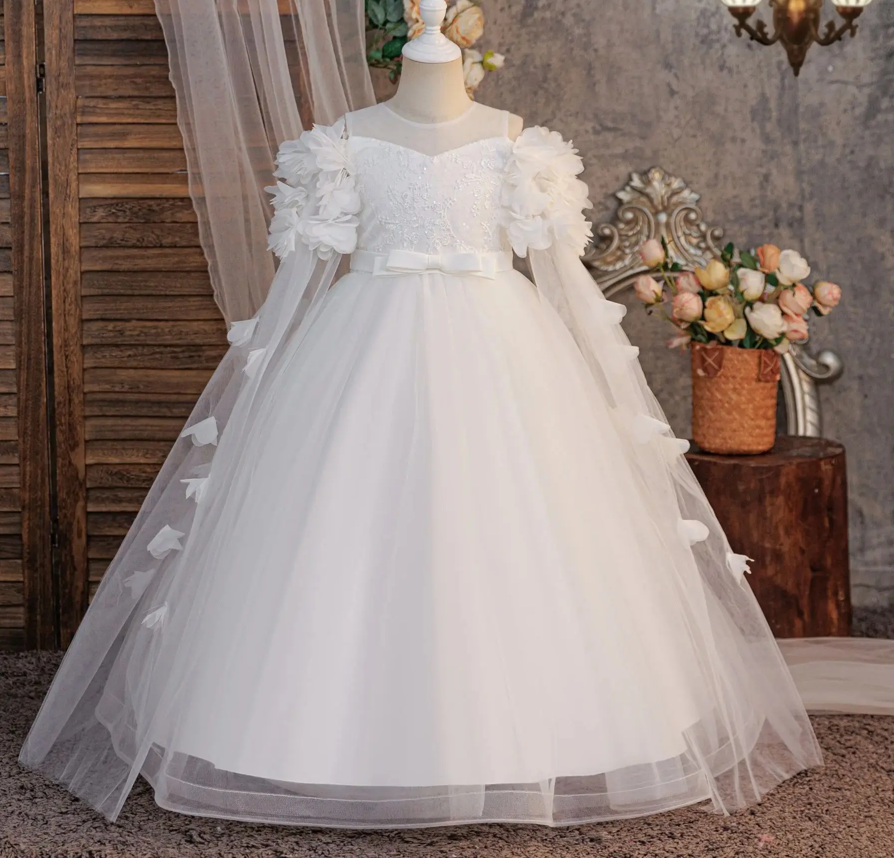 

Длинное платье с цветочным узором для девочек, вечерние платья для причастия, детская одежда, новое элегантное концертное платье для девочек от 4 до 12 лет