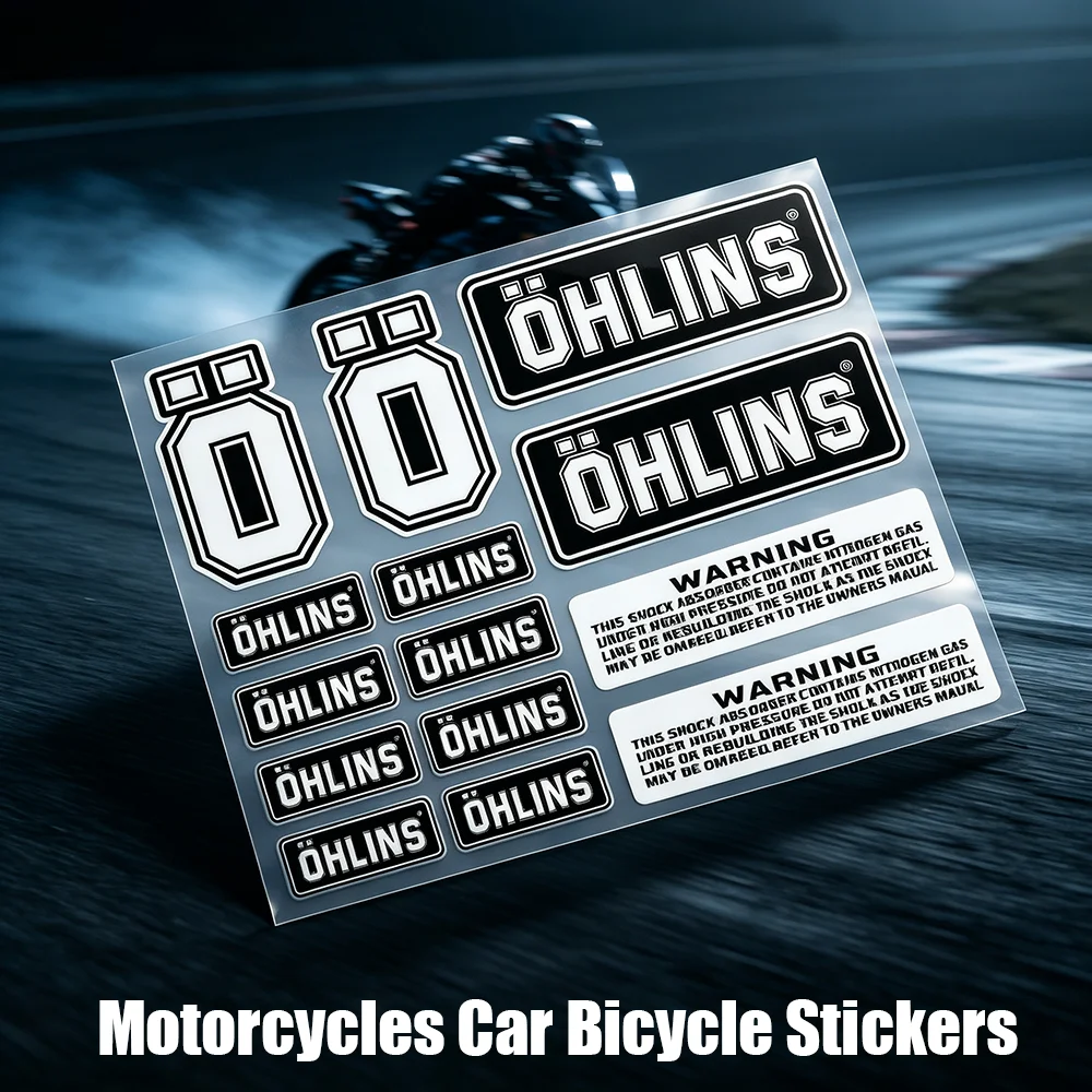 Racing OHLINS Reflective Vinyl Stickers Waterproof Decor Decals Fit Motorcycle Shock Absorber Automobile Bicycle Mod Parts