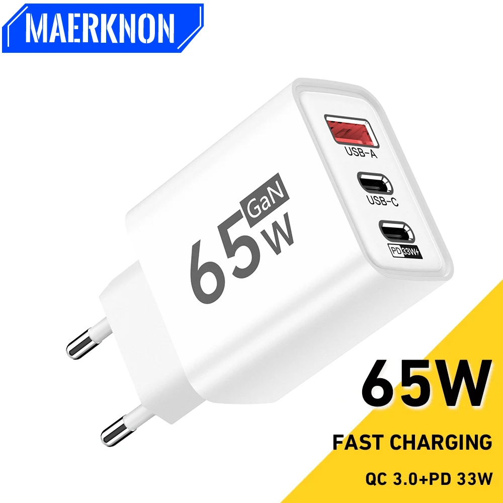 65W GaN USB C Charger Quick Charge 3 Ports Type C Mobile Phone Adapter For iPhone Samsung Xiaomi Huawei Fast Charge Wall Charger