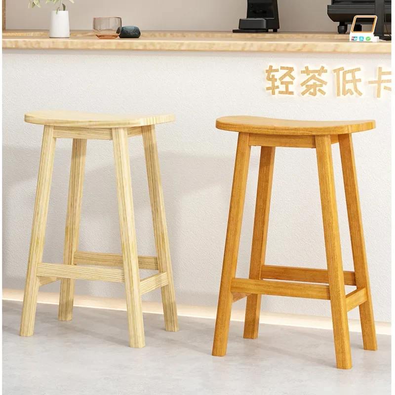 Modern Simple Bar Chairs Kitchen Solid Wood Dining Seat Nordic High Foot Counter Stool Stable Load-bearing Restaurant Furniture