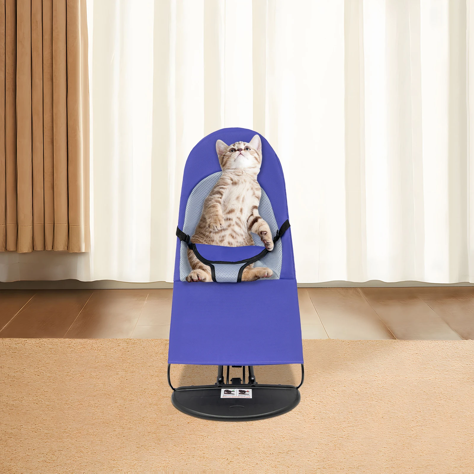 Purple Pet Rocking Chair—Stainless Steel/Polyester, 33.07lbs Load+3-Level Height, Foldable(3.97lbs), Removable Washable Cover