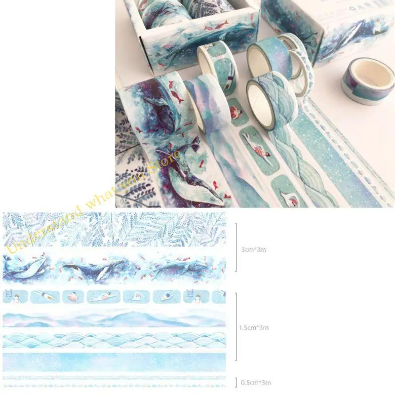 J60A Artistic Watercolor Tape Stickers for DIY Card Gift Packaging Decor 8PCS