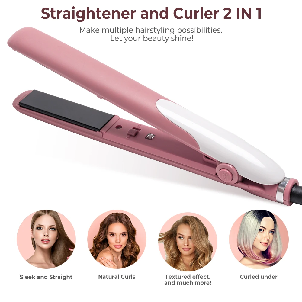 جهاز فرد شعر من الحديد المسطح من السيراميك الوردي ، تسخين سريع ، أداة تصفيف الشعر للمحترفين ، تشطيب ناعم ، أطباق عائمة