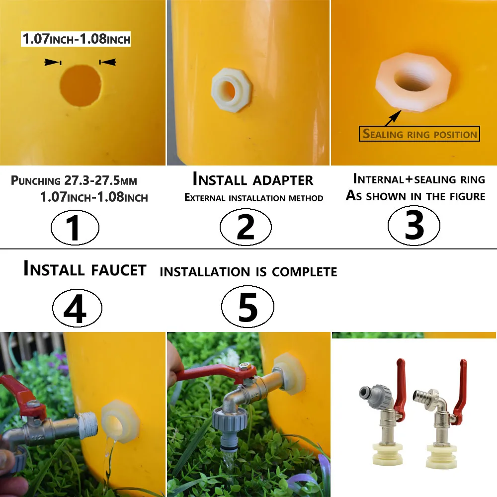 Adaptador de grifo de tanque IBC, boquilla con rosca S60X6, manguera de jardín de 15mm, grifo de conexión rápida, tanque de aleación, accesorio de
