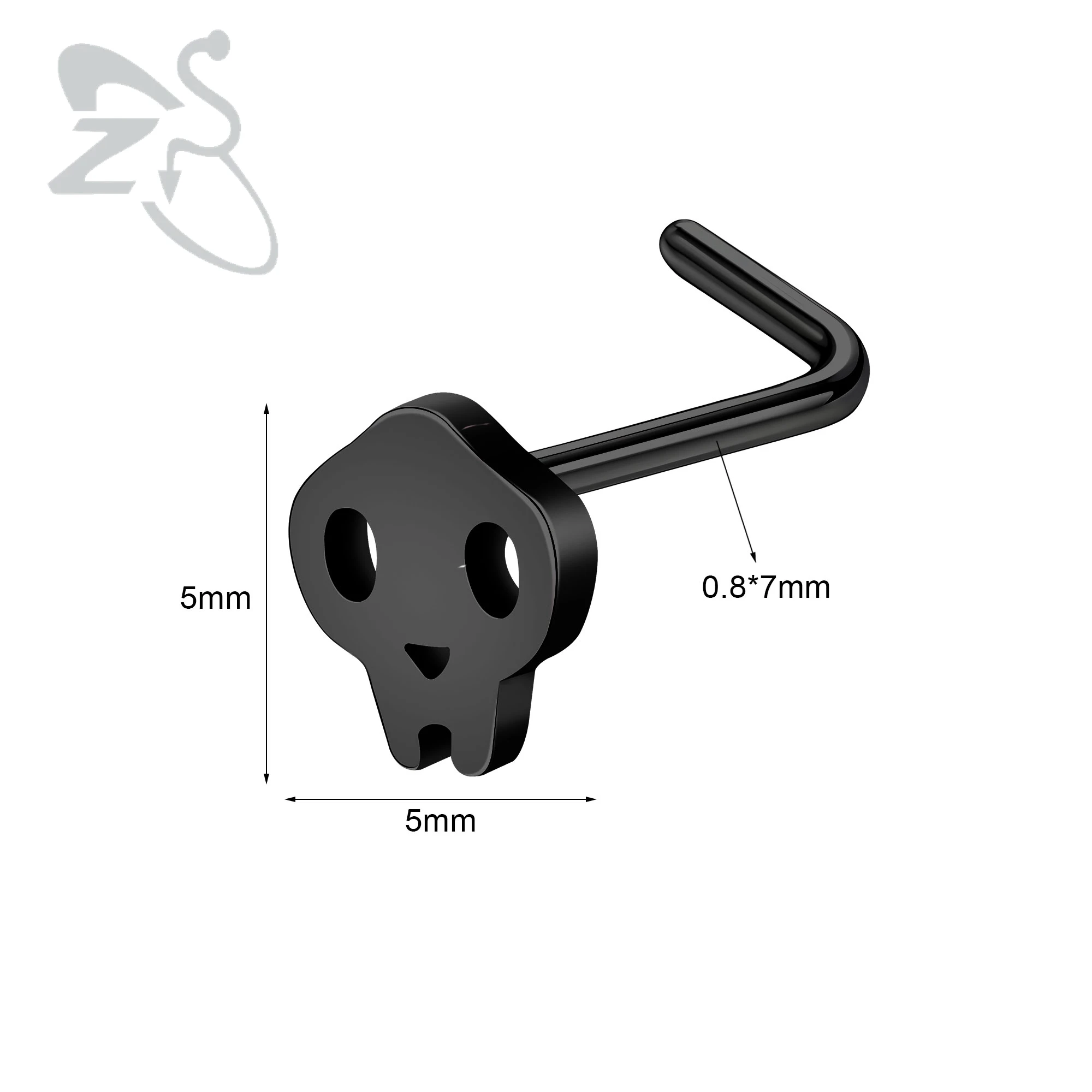 ZS 1PC Black Color Stainless Steel Nose Stud Pumpkin Wings Cross Nose Piercing L Shape Nostril Piercing 20G Halloween Jewelry