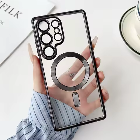 Luxury Plating Transparent Magnetic Case For Samsung Galaxy S25 S24 S23 S22 S21 S20 FE Plus Ultra Note 20 10 A16 A06 A55 A35 5G