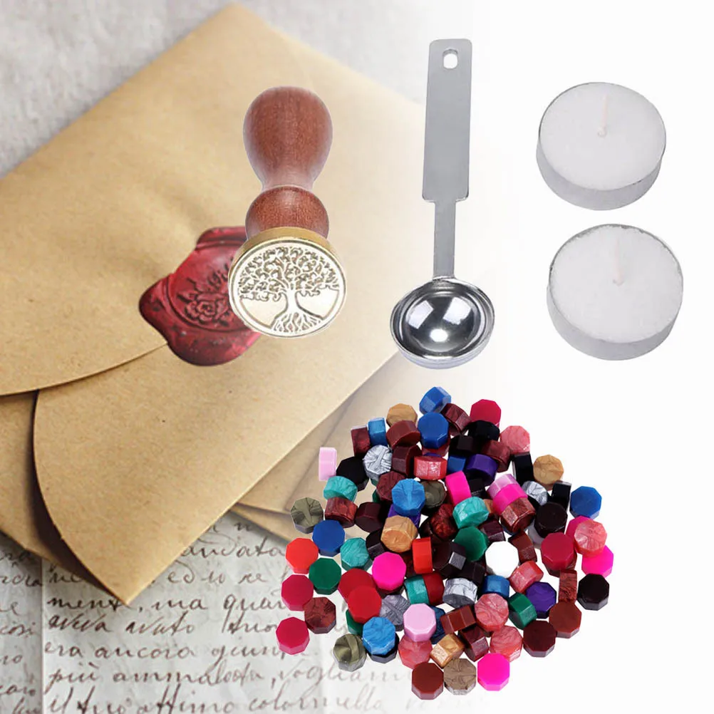 

104 pcs Sealing Bead Set Octagon Beads Eco Friendly Includes Melting Spoon Wooden Seal 2 Candles For Wedding Birthday Party