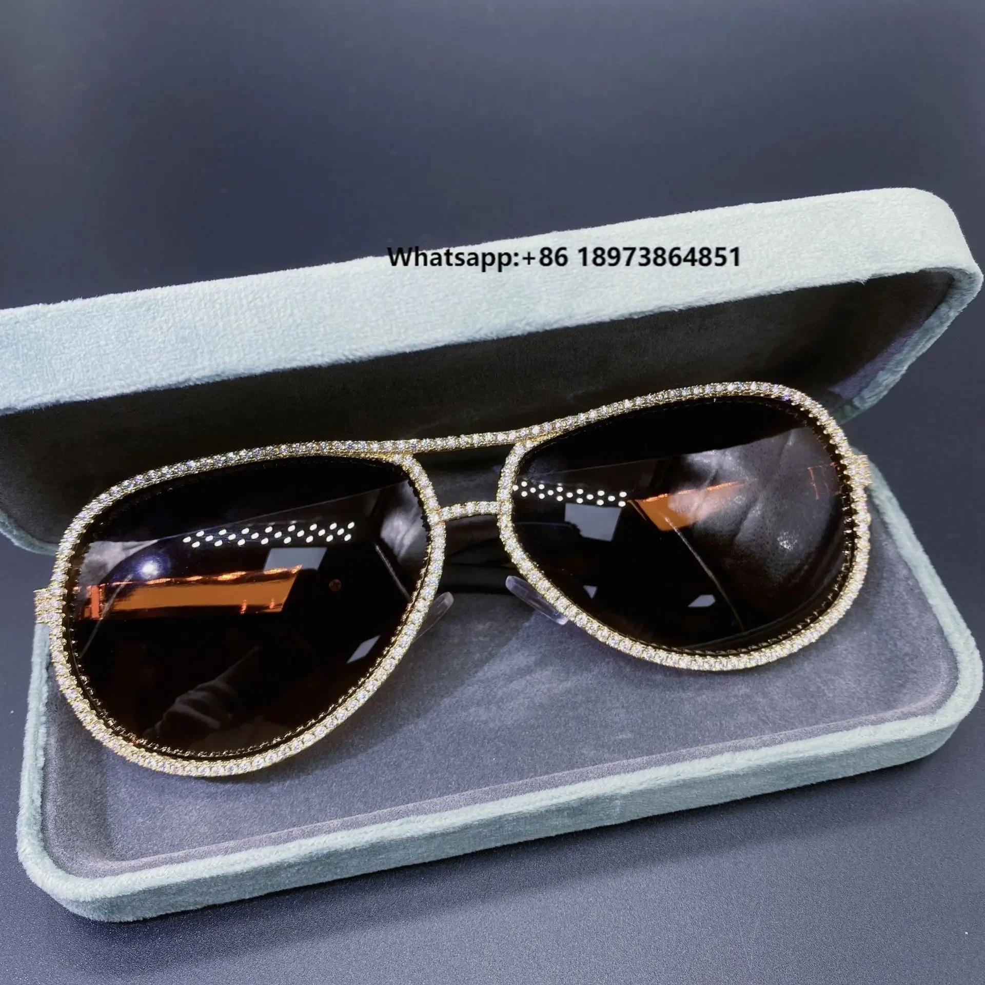 

High End Gold Frame Diamonds Vvs Iced Out Sterling Silver Moissanite Sunglasses