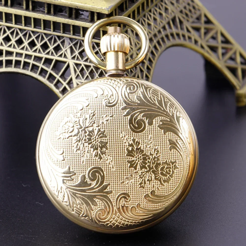 

Roman Numerals Open Face Sub-dials Moon-phase Pocket Clock with Chain Luxury golden Pure copper Mechanical Pocket Watch PJX070