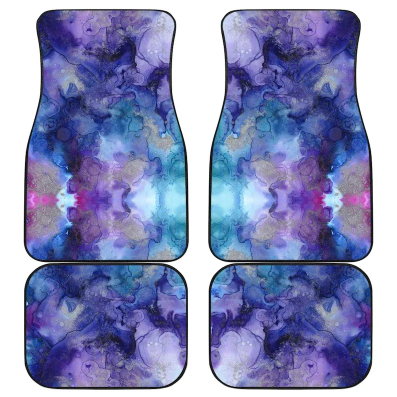 Purple Artistic Ink Car Mats Colorful Happy Artistic, Car Accessory Floor Mats Set of 4 Front and Back Blue Watercolor