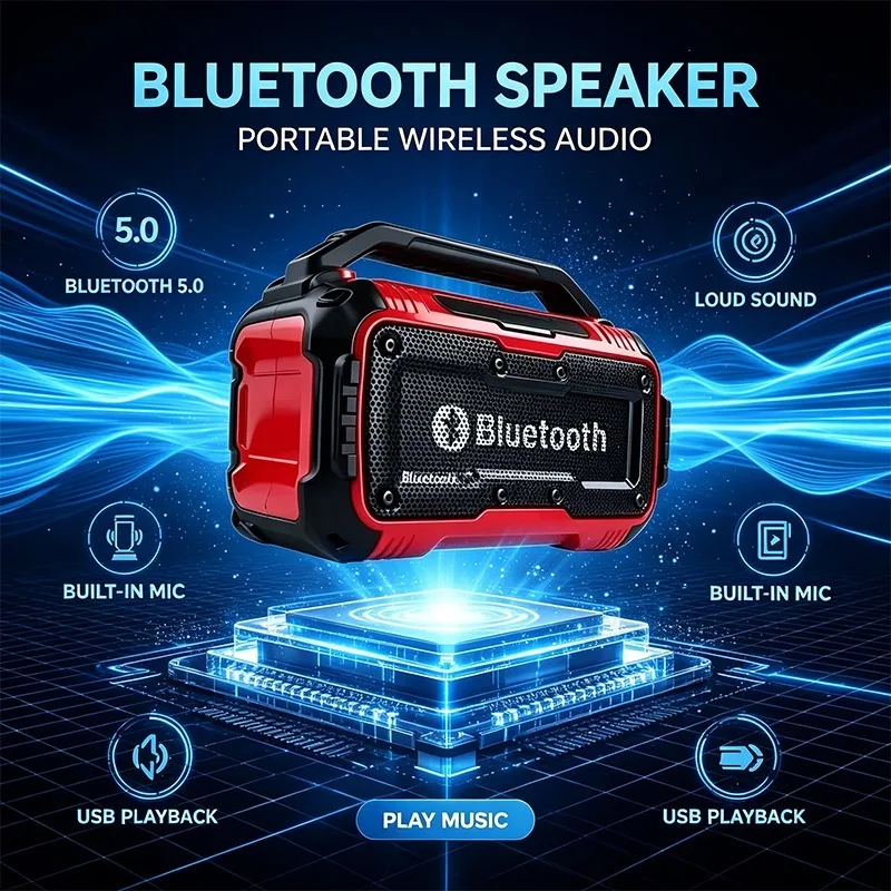 VES Portable Speaker Wireless Construction Site Waterproof Loudspeaker Stereo Surround For Milwaukee 18V 20V Battery Pin