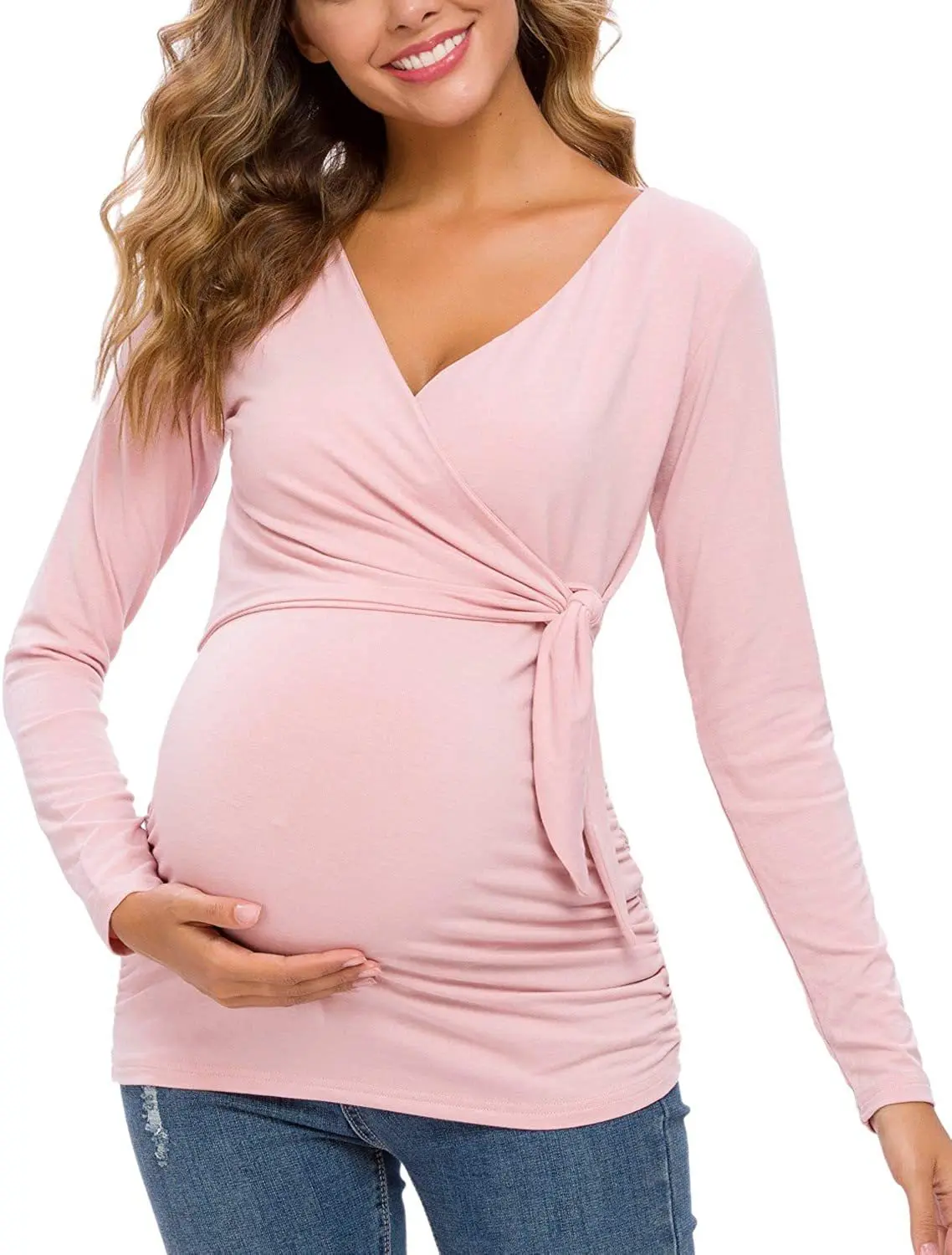 Pregnant Women Maternity Tops Breastfeeding Solid Color Long Sleeve Nursing T-shirt