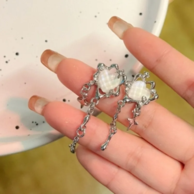 Irregular Heart Tassel Star Earrings Women Design Senior Sense of Fashion Personality Earring 2024 Y2K Trendy Party Jewelry Gift