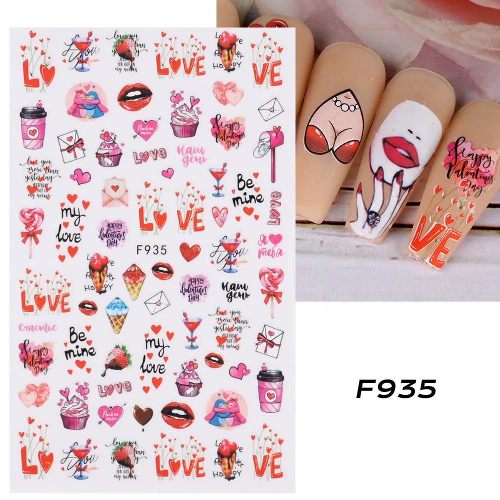 1PCS Cartoon Heart Little Boy 3D Stickers Nail Supplies Flowers Butterfly Nail Art Decals Valentine\'s Day Nail Stickers