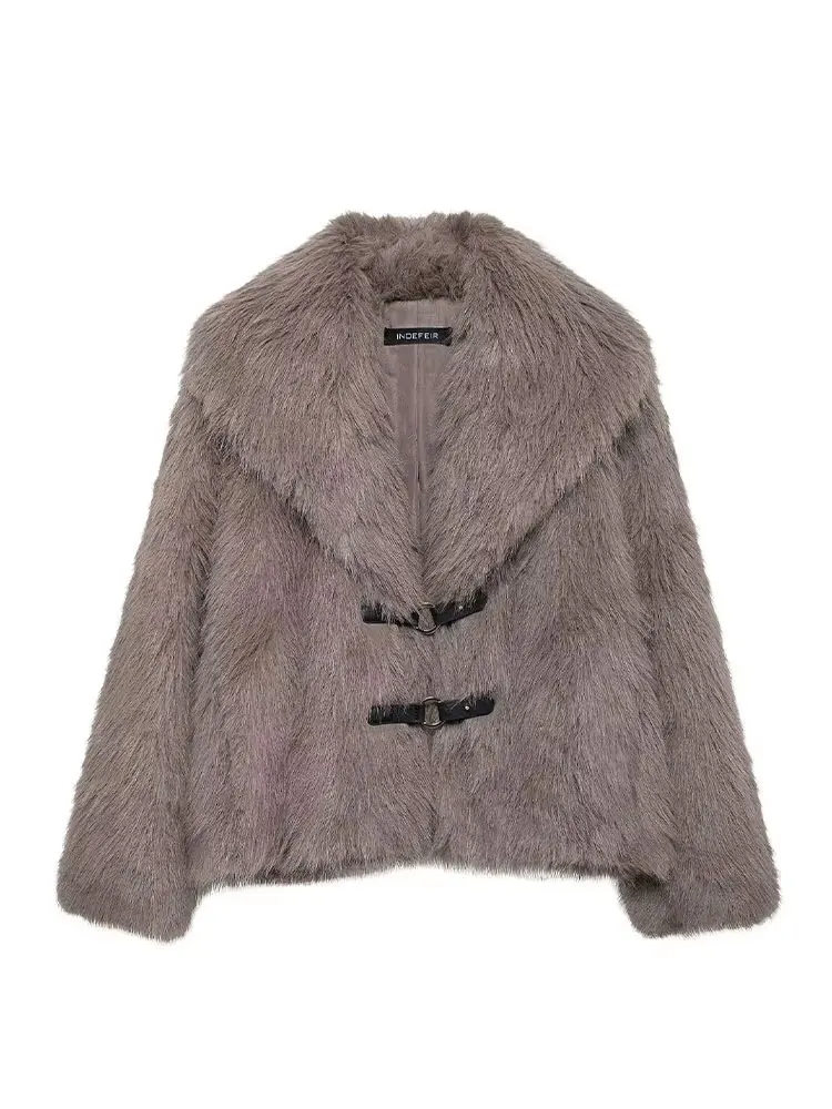 HH 2024 Woman Winter Turn-Down Collar Long Sleeve Warm Loose Outerwear Women Short Faux Fur Jackets Casual Coat Mujer