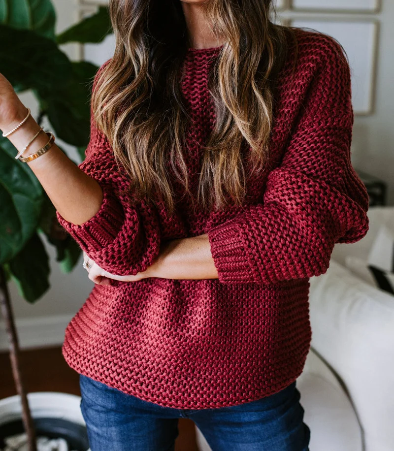 

Women Sweater 2024 Spring Autumn New Round Neck Solid Color OL Commuting Long Sleeved Casual Loose Pullover Knitted Sweater