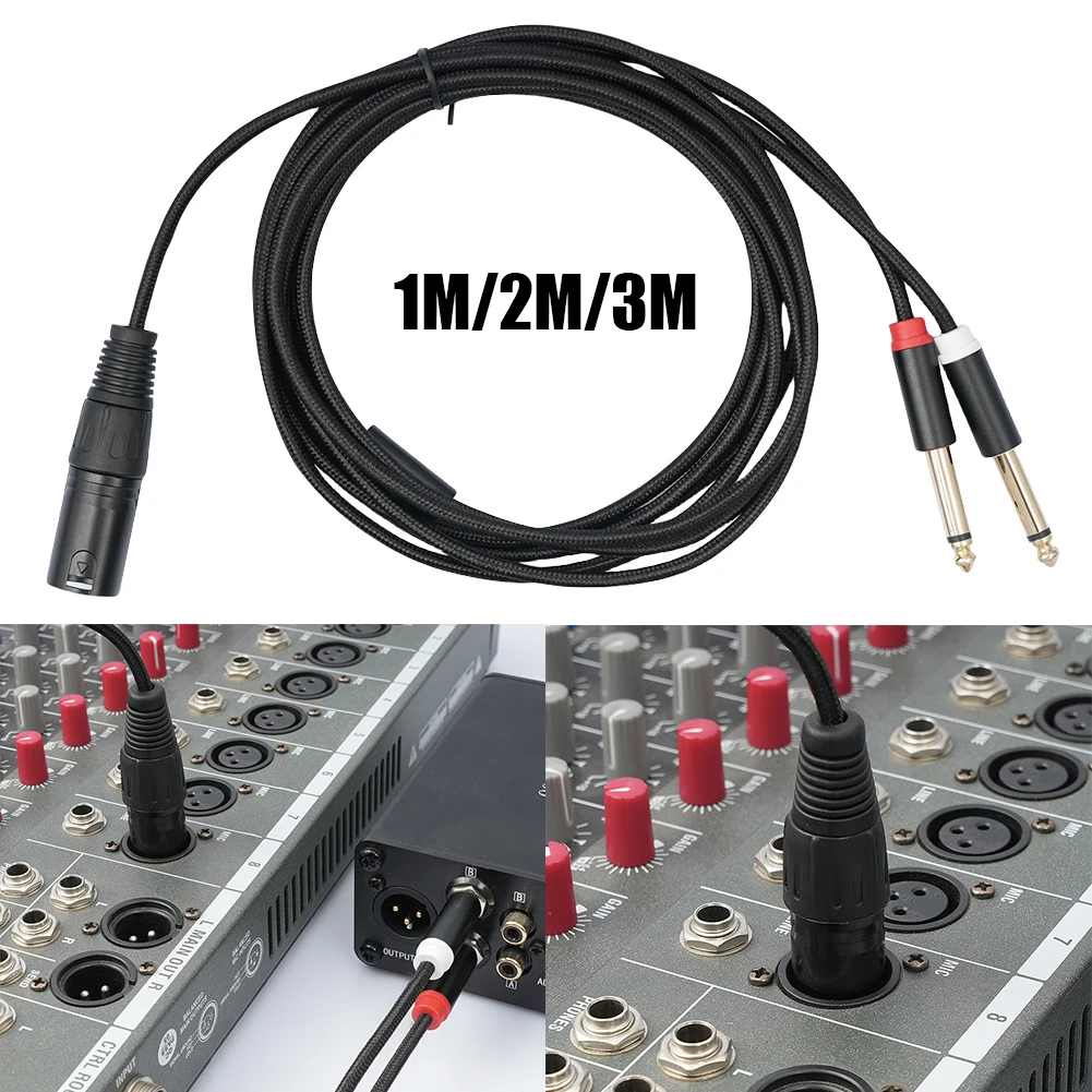 1/2/3 Meter XLR-Stecker auf Dual 6,35mm TS Mono Y-Mikrofonkabel mit Vergoldeten Anschlüssen, Mikrofon-Audio-Konverter-Adapter für Mischpulte