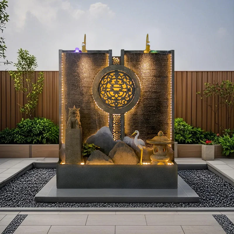 custom.Square Indoor Outdoor Resin Fountain with Lighting, Mist and WaterwheelLightweight Decorative Feature Living Ro